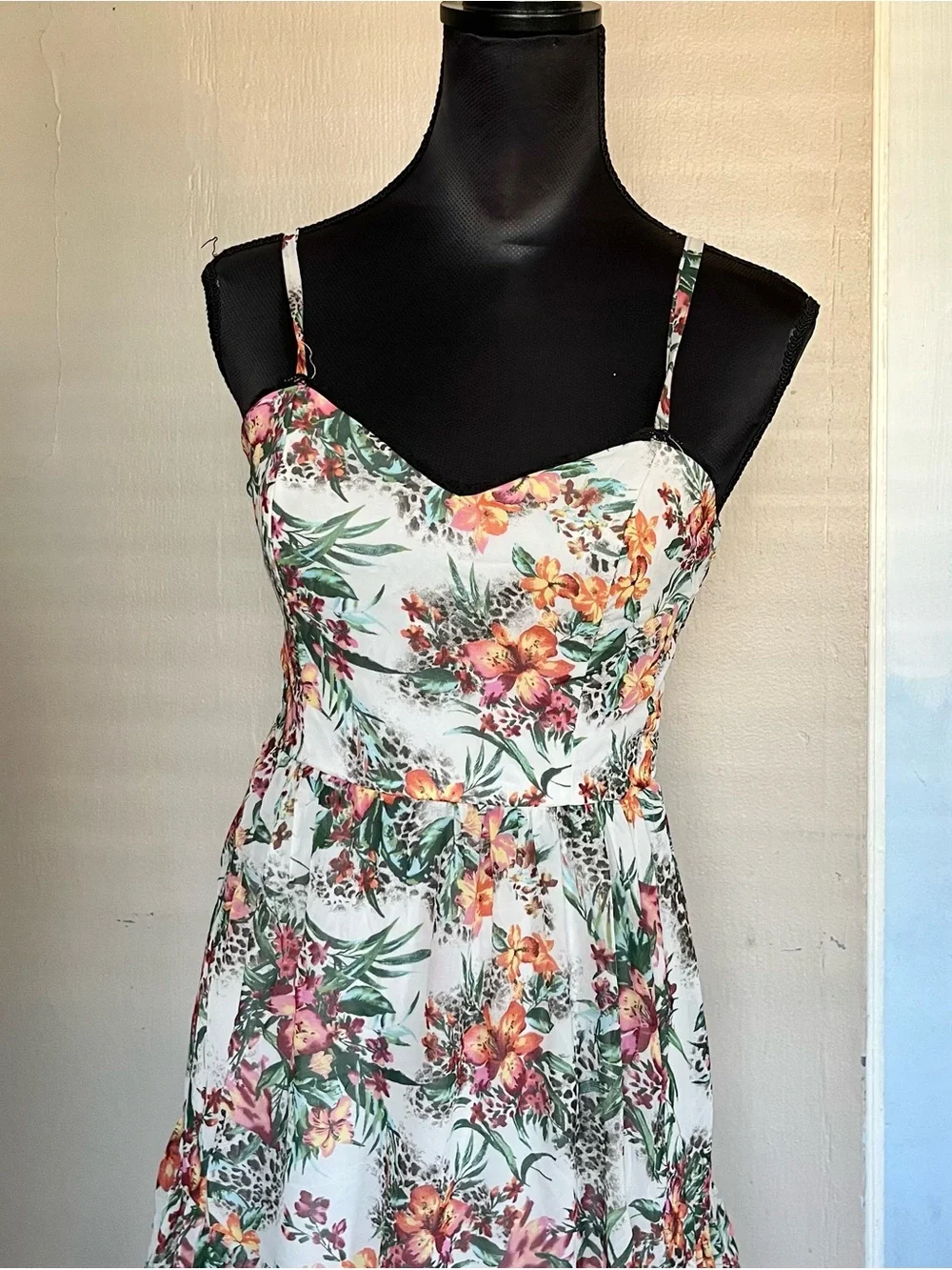 2000s Forever 21 floral leopard print mini dress with tie up strings whimsy goth
